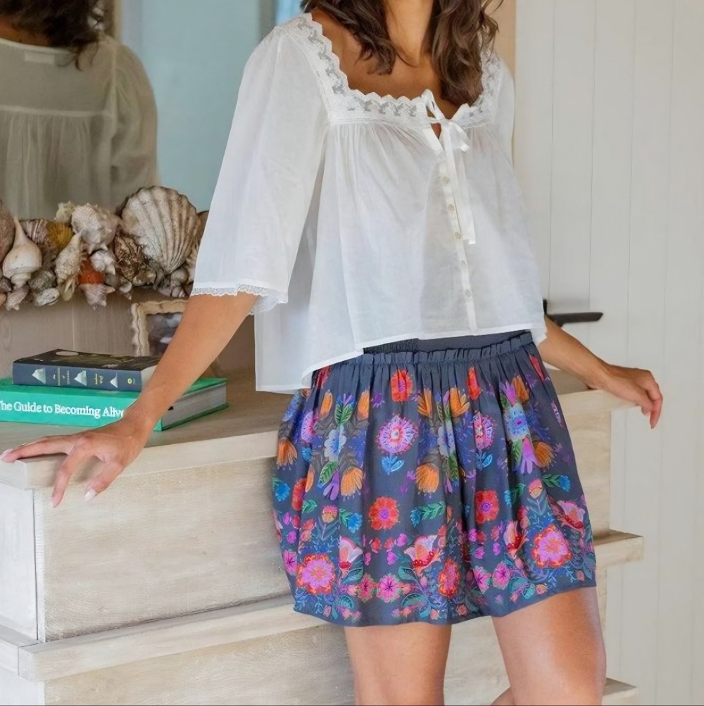 NATURAL LIFE Black Skirt with Vibrant Floral Design